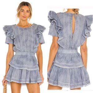 Loveshackfancy Natasha Ruffle Mini Dress in Hand Wash Denim size Small